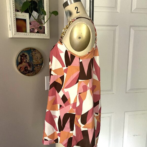 Iky & Me PINK Geometric Curb Chain gold Straps Loose Bodice Tank Camisole *SM* - Picture 3 of 5